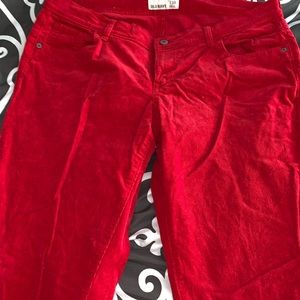 Red corduroy skinny jean pants